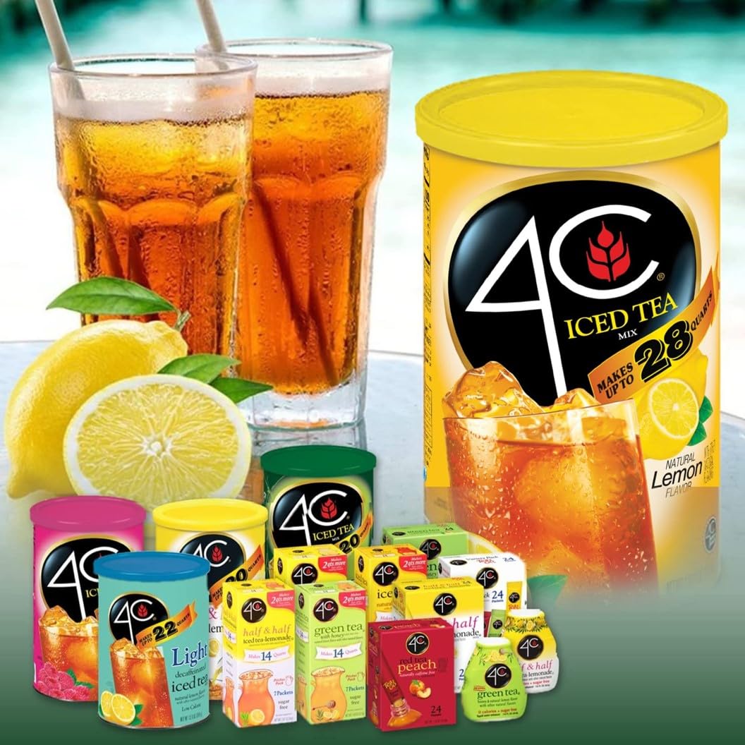4C Zero Sugar Powdered Drink Mix Cannisters, Zero Sugar Half & Half 1 Pack, 22 Quarts, Family Sized Cannister, Low Calorie, Thirst Quenching Flavors