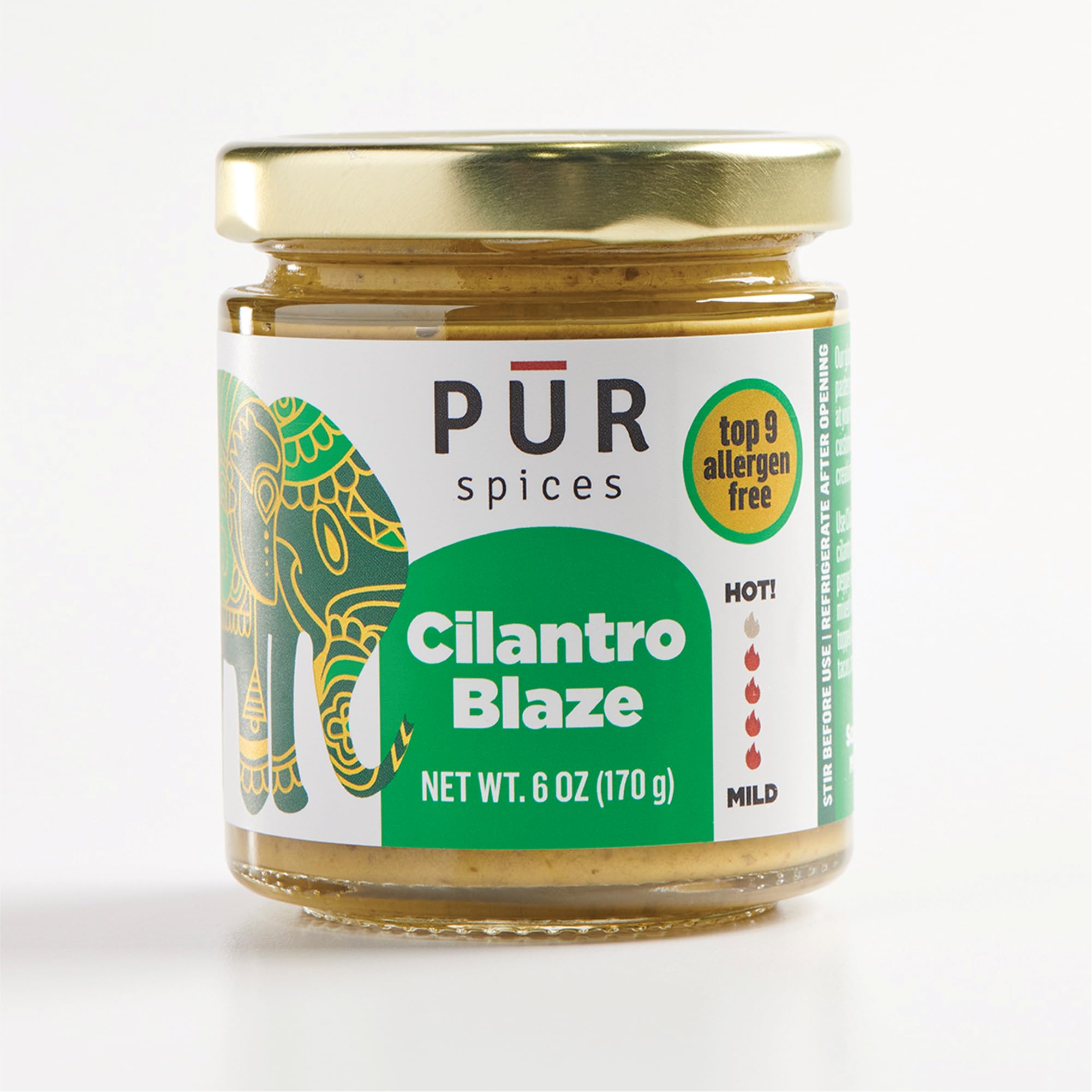 PUR Spices Cilantro Blaze I Hot Sauce & Tangy Cilantro Chutney I Fresh Cilantro, Garlic, Lime and Hot Peppers I Plant Based, Gluten Free, No Sugar