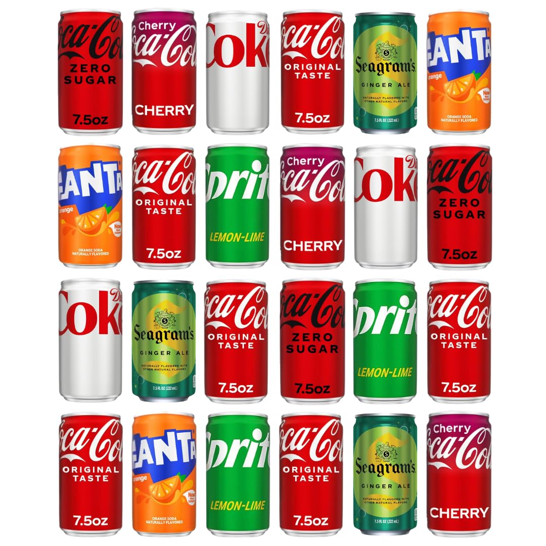 Coca-Cola Variety Pack - 24 Pack Assorted Mini Soda (7.5 Fl Oz Cans) - Coke, Cherry Coke, Diet Coke, Coke Zero, Fanta Orange, Seagram’s Ginger Ale