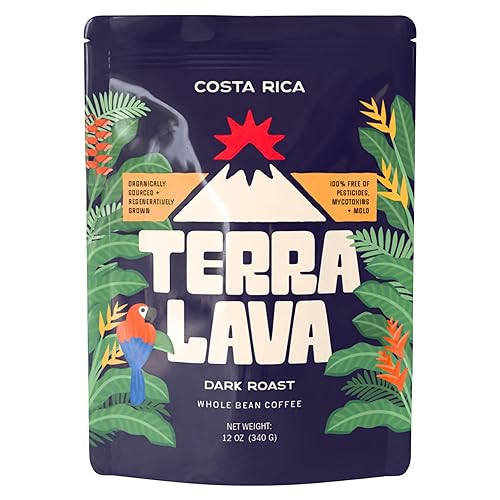 Terra Lava Coffee - Dark Roast Whole Bean Coffee, Single-Origin Costa Rican Arabica, Volcanic Soil Grown, Honey-Processed, Tested for Mold