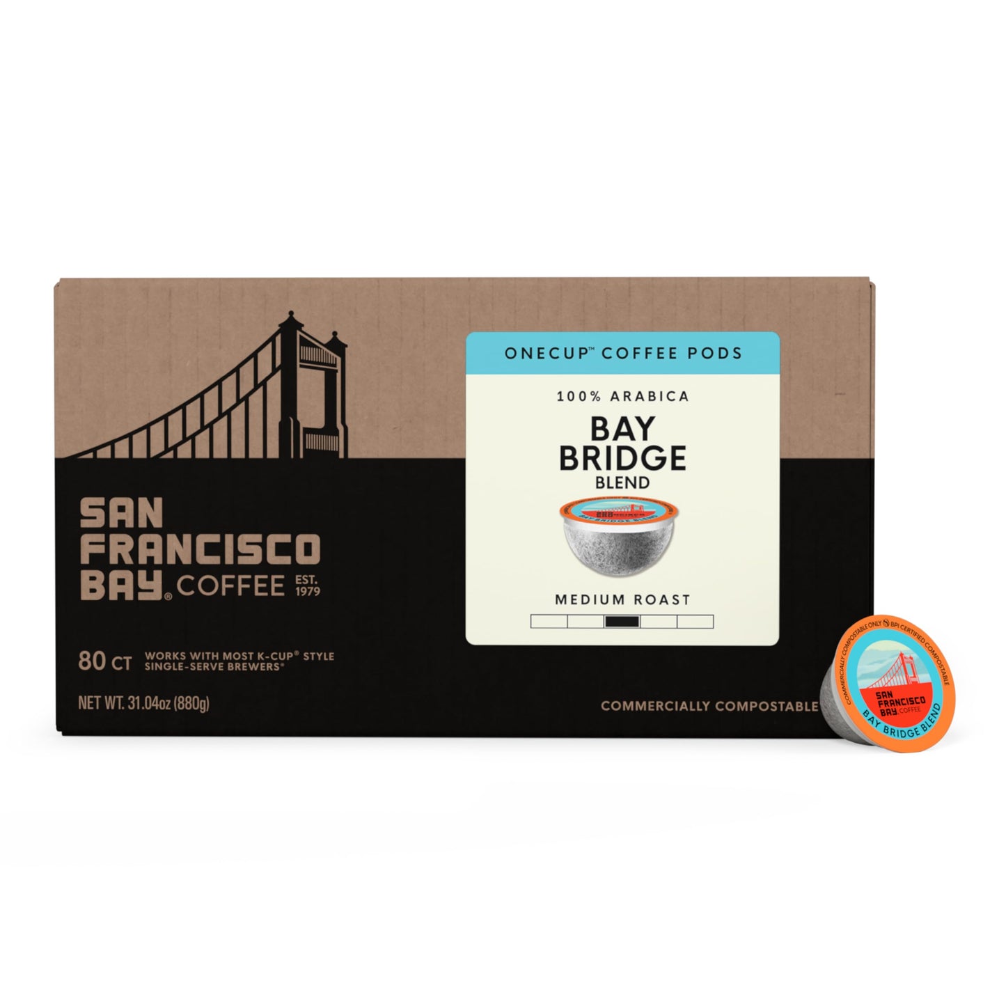 San Francisco Bay K-Cup Coffee Pods, Bay Bridge Blend (80 ct), Medium Roast, Commercially Compostable Single-Serve Coffee Pods