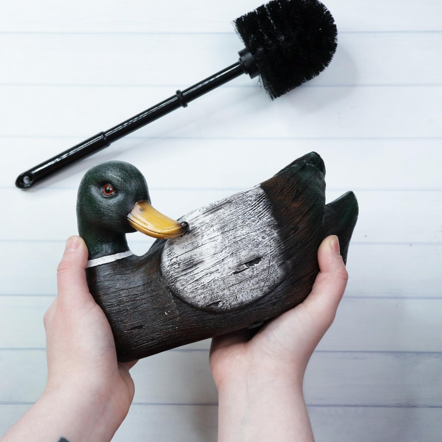 Needzo Mallard Duck Toilet Brush with Holder, Rustic Bathroom Decoration, Cabin Home Accessory