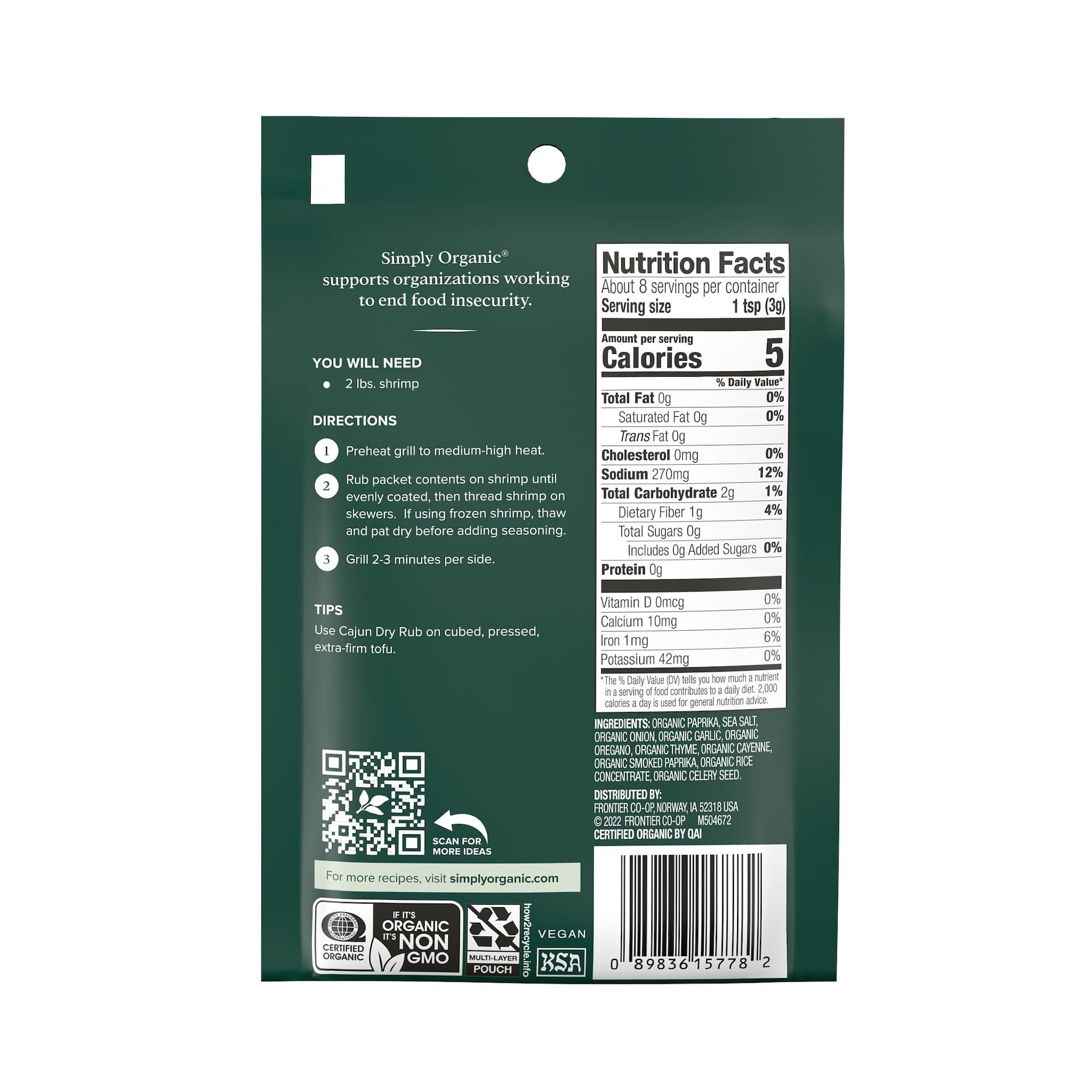 Simply Organic Cajun Dry Rub, Certified Organic, Gluten Free, Kosher | 0.88 Ounce (Pack of 1)