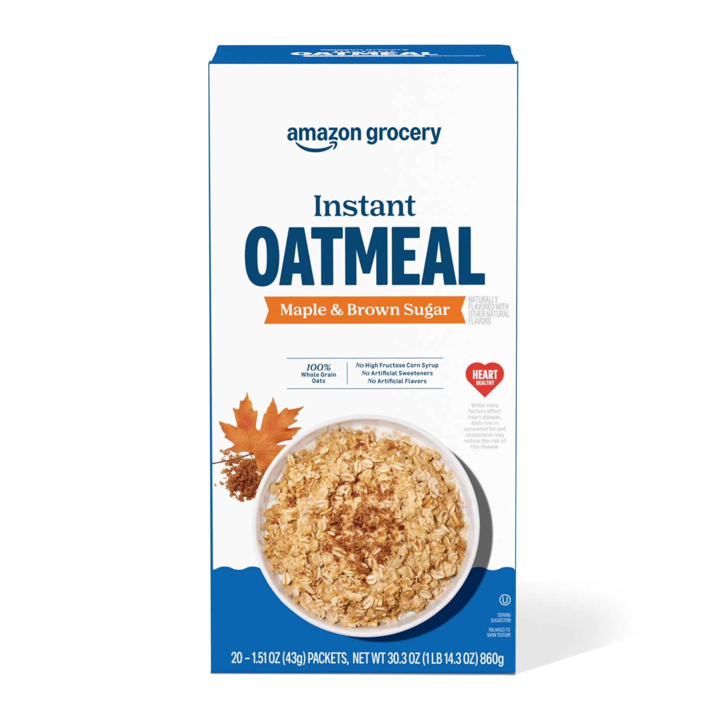 Amazon Grocery, Maple & Brown Sugar Instant Oatmeal, 1.51 Oz, 20 Ct