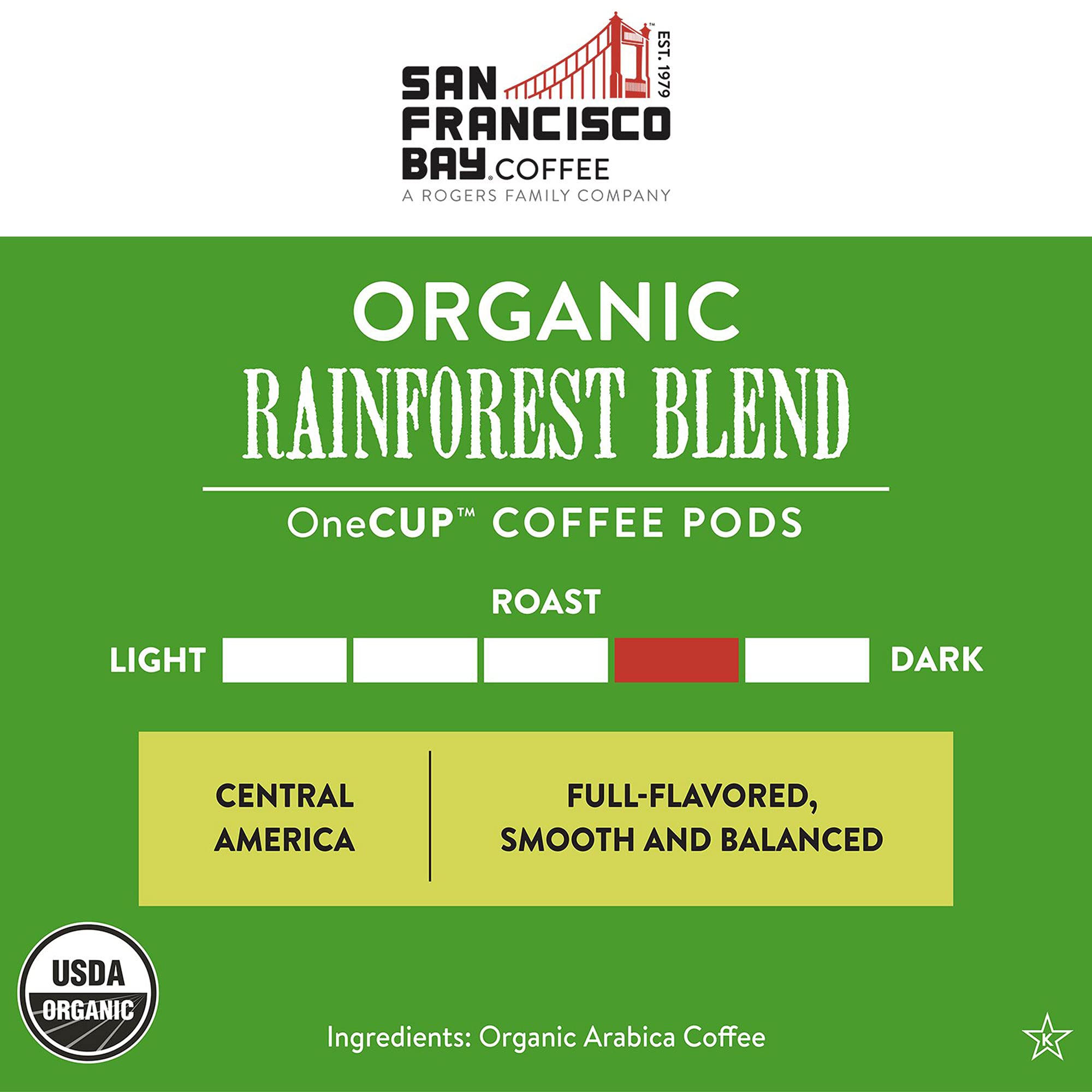 SF Bay Organic Rainforest Blend Coffee, OneCup - 12 Count Compostable Coffee Pods - Medium Roast Arabica - Compatible with Most Keurig K-Cup Brewers