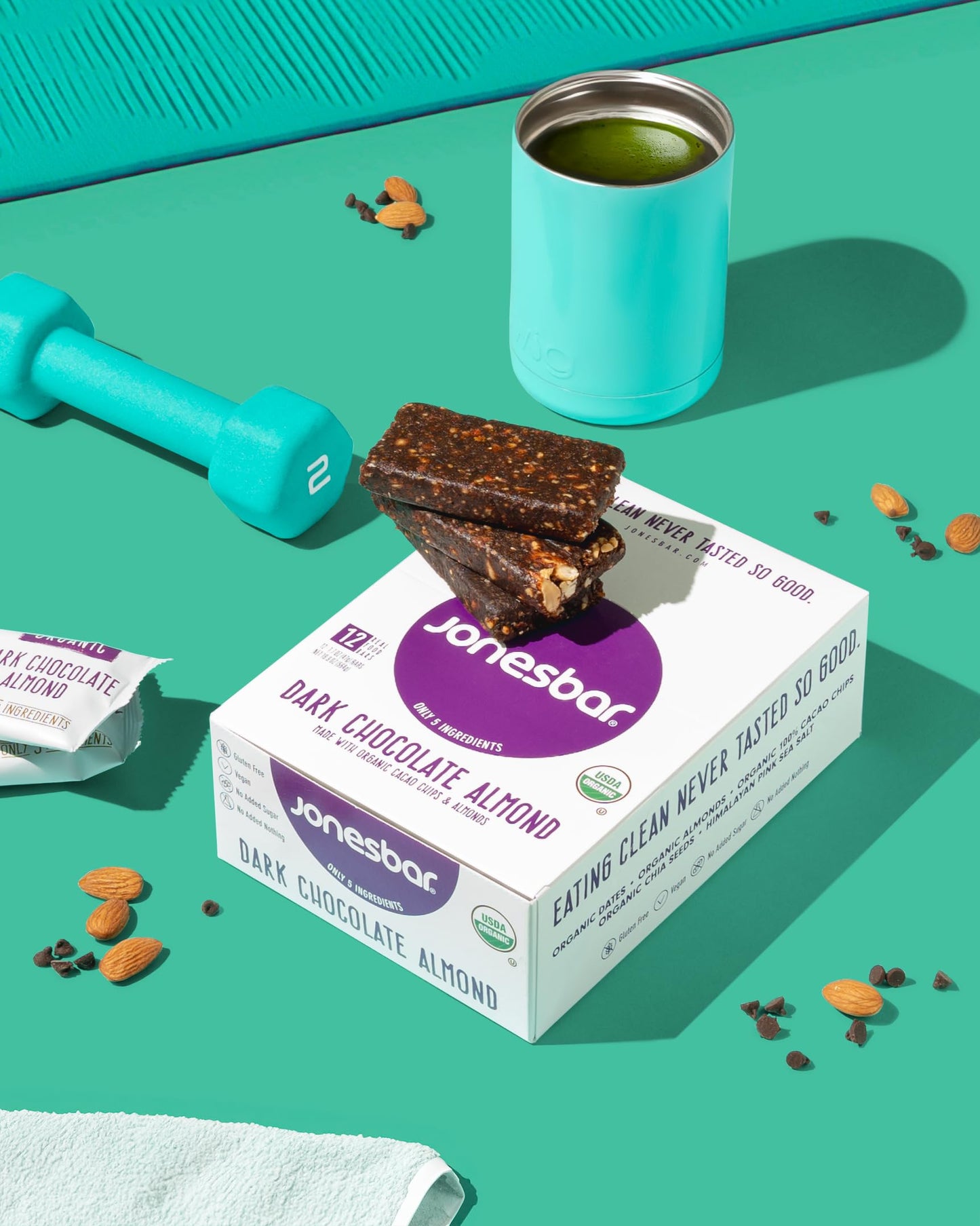 JONESBAR Organic Plant Based Protein Bars | Dark Chocolate Almond | Fruit & Nut Bar, Kosher, Gluten Free, Breakfast Bars, School Snacks, Vegan Snack