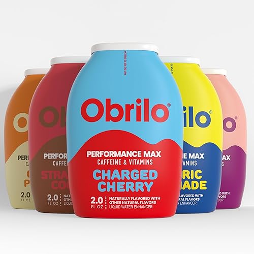 Obrilo Performance Energy Dye Free Water Enhancer - Taurine + Vitamin Complex + Ginseng + Guarana Seed, 2.0 Fl. Oz. x 5 Bottles (Variety 5 Pack)