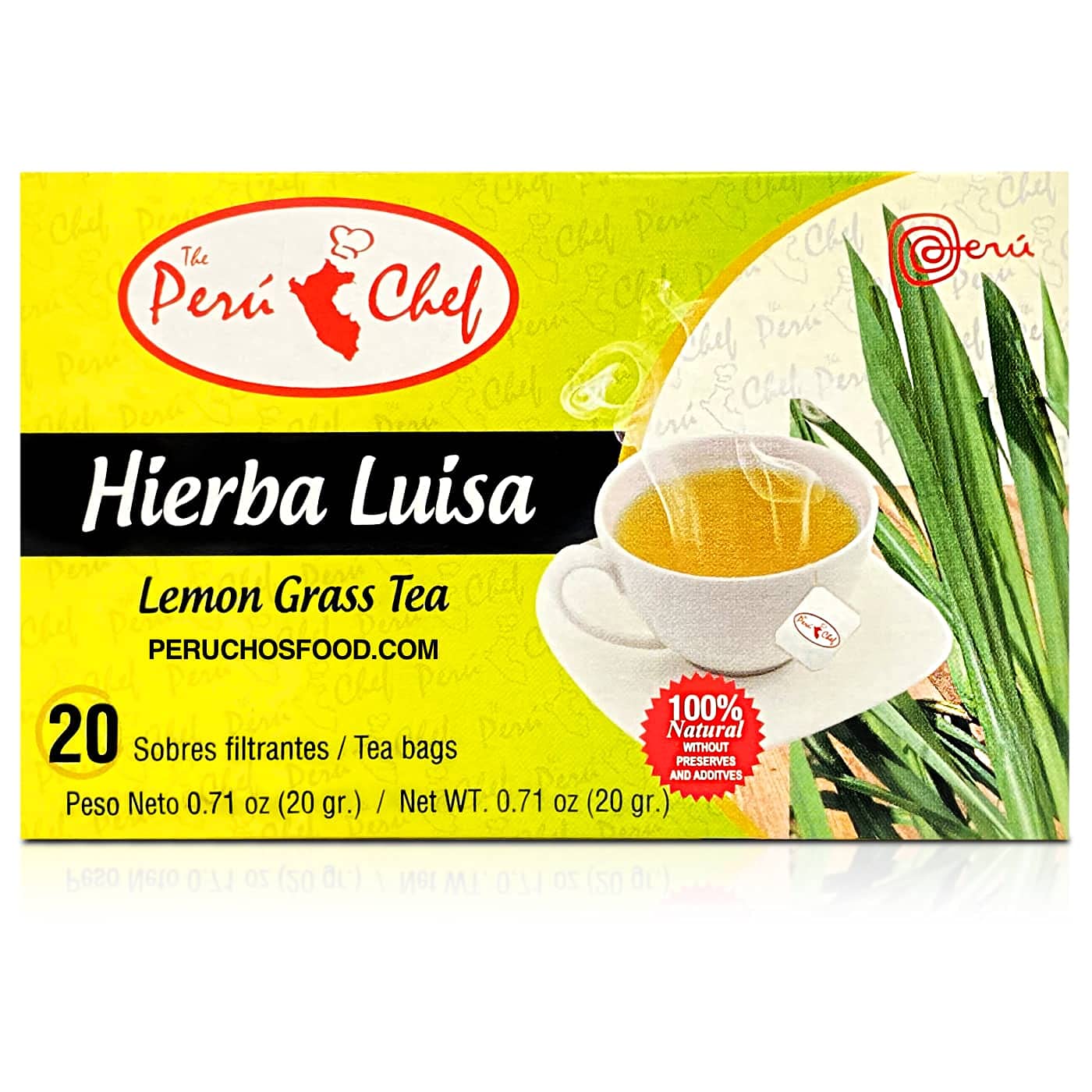 Peruchef Te Hierba Luisa 20 Sobres Filtrantes | 20 Tea Bags of Lemon Grass from Peru 3 Pack