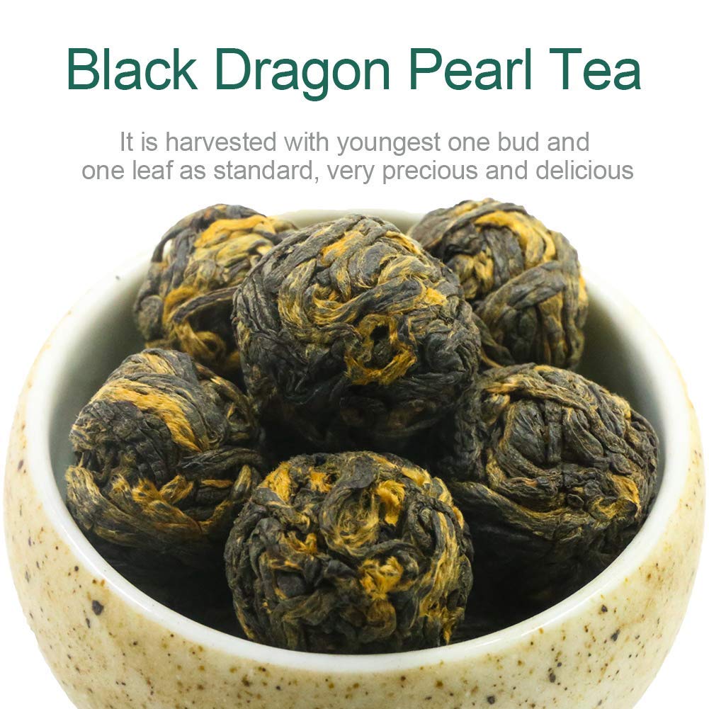 FullChea - Black Dragon Pearl Tea - Special Yunnan Black Tea - Loose Leaf Tea - Medium Caffeine - Mild Flavor Mellow Tastes - 4oz / 113g