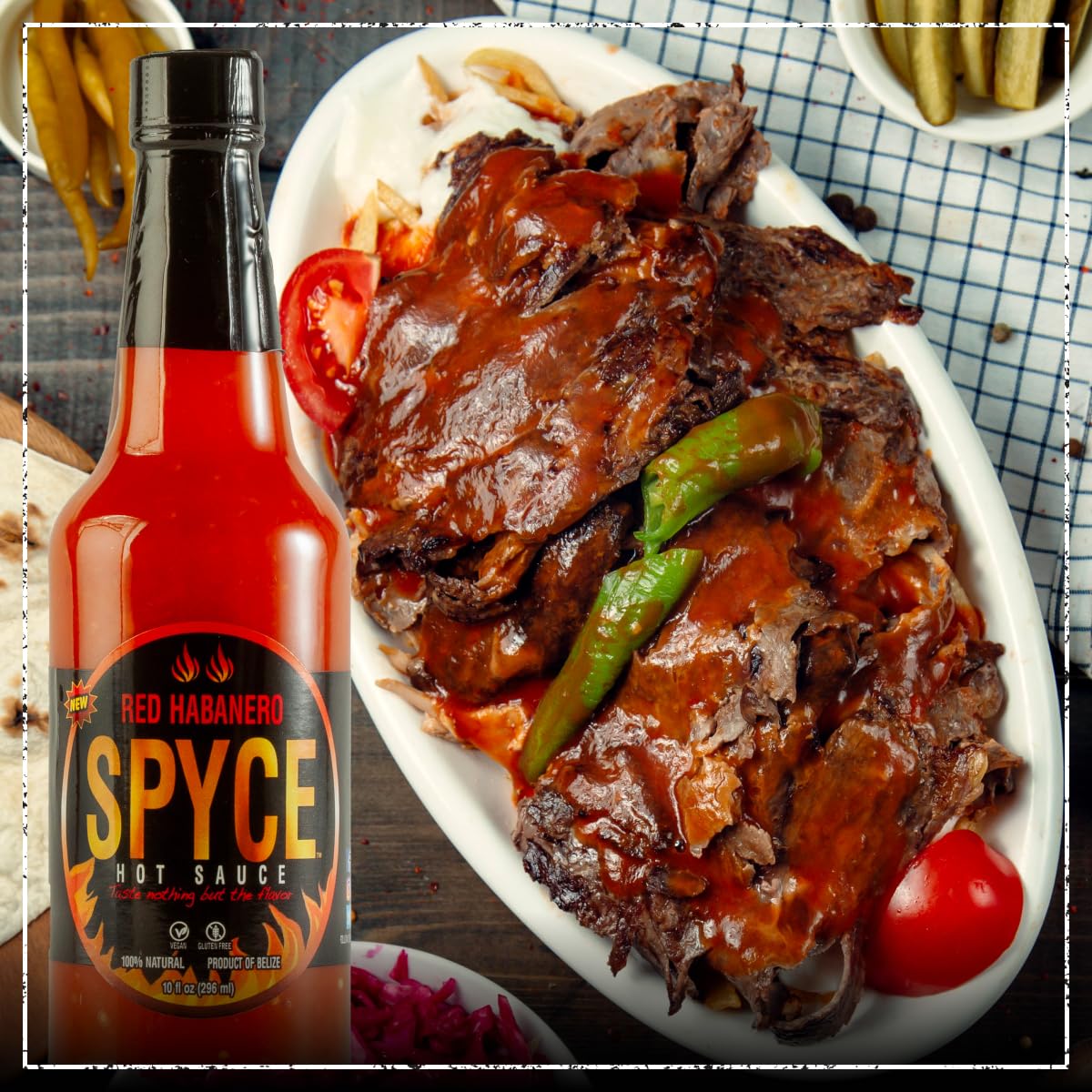 SPYCE Habanero Hot Sauce, Vegan, Gluten Free, Low Sodium, Non-GMO, No MSG, No Sugar, No Filler (10 oz, Red Habanero)