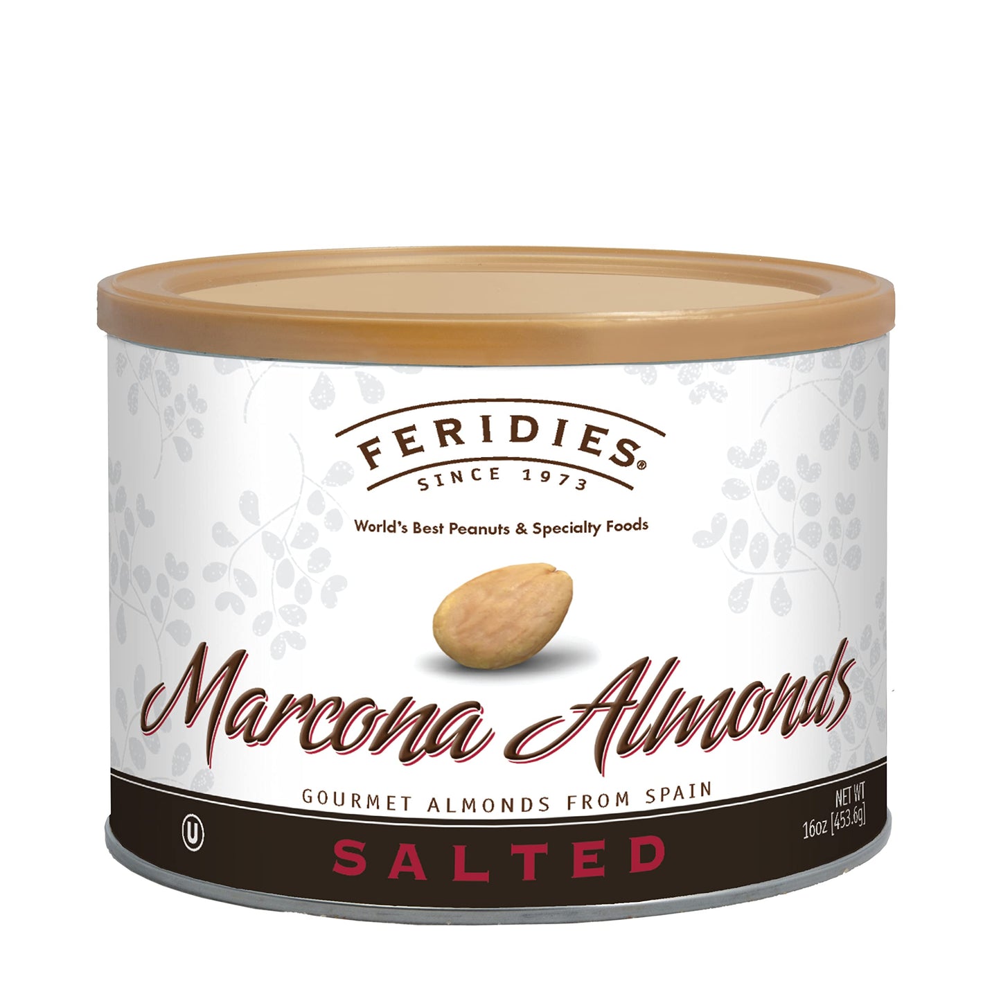 FERIDIES Salted Spanish Marcona Almonds, Premium Roasted Almonds with SEA Salt, 16 Oz Resealable CAN