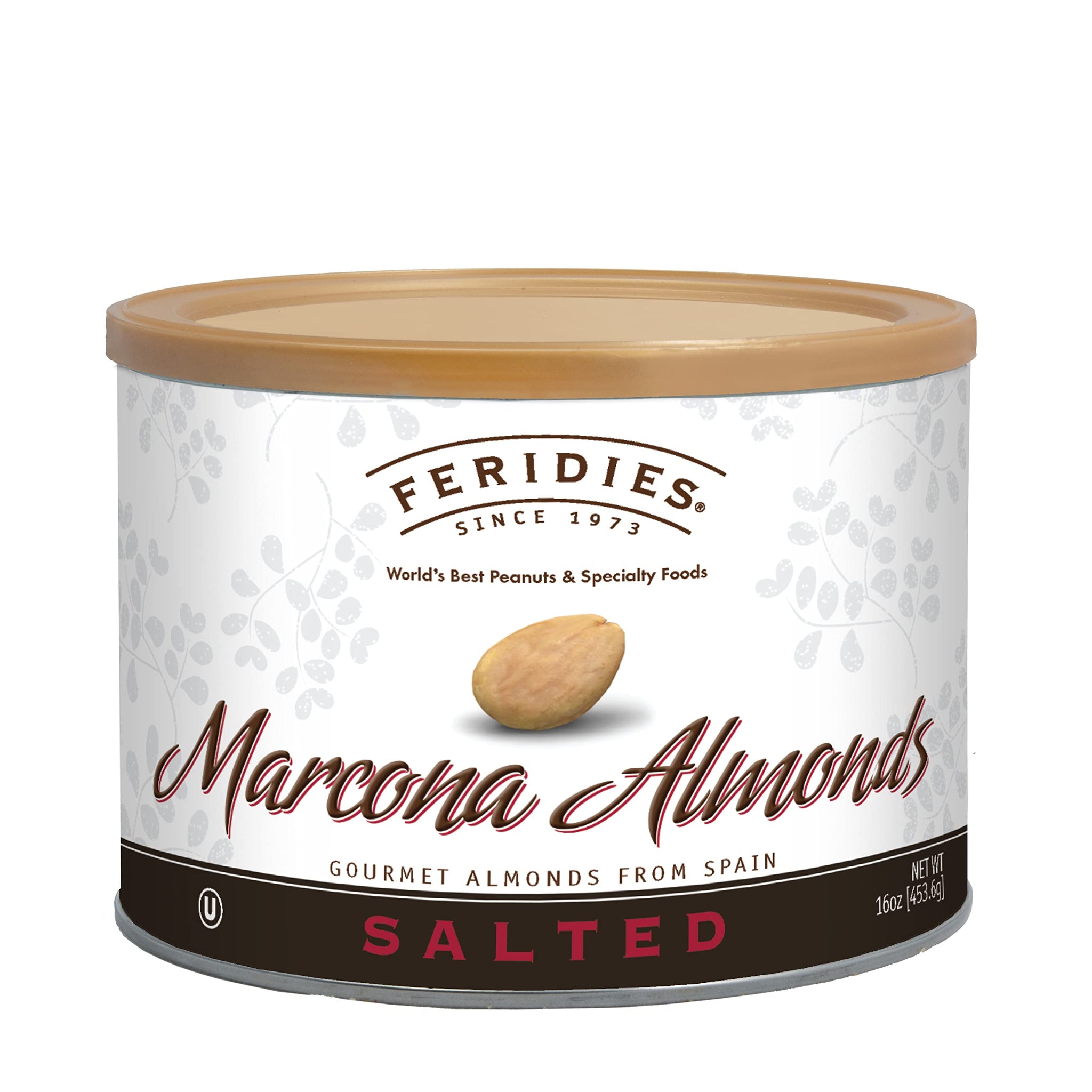 FERIDIES Salted Spanish Marcona Almonds, Premium Roasted Almonds with SEA Salt, 16 Oz Resealable CAN