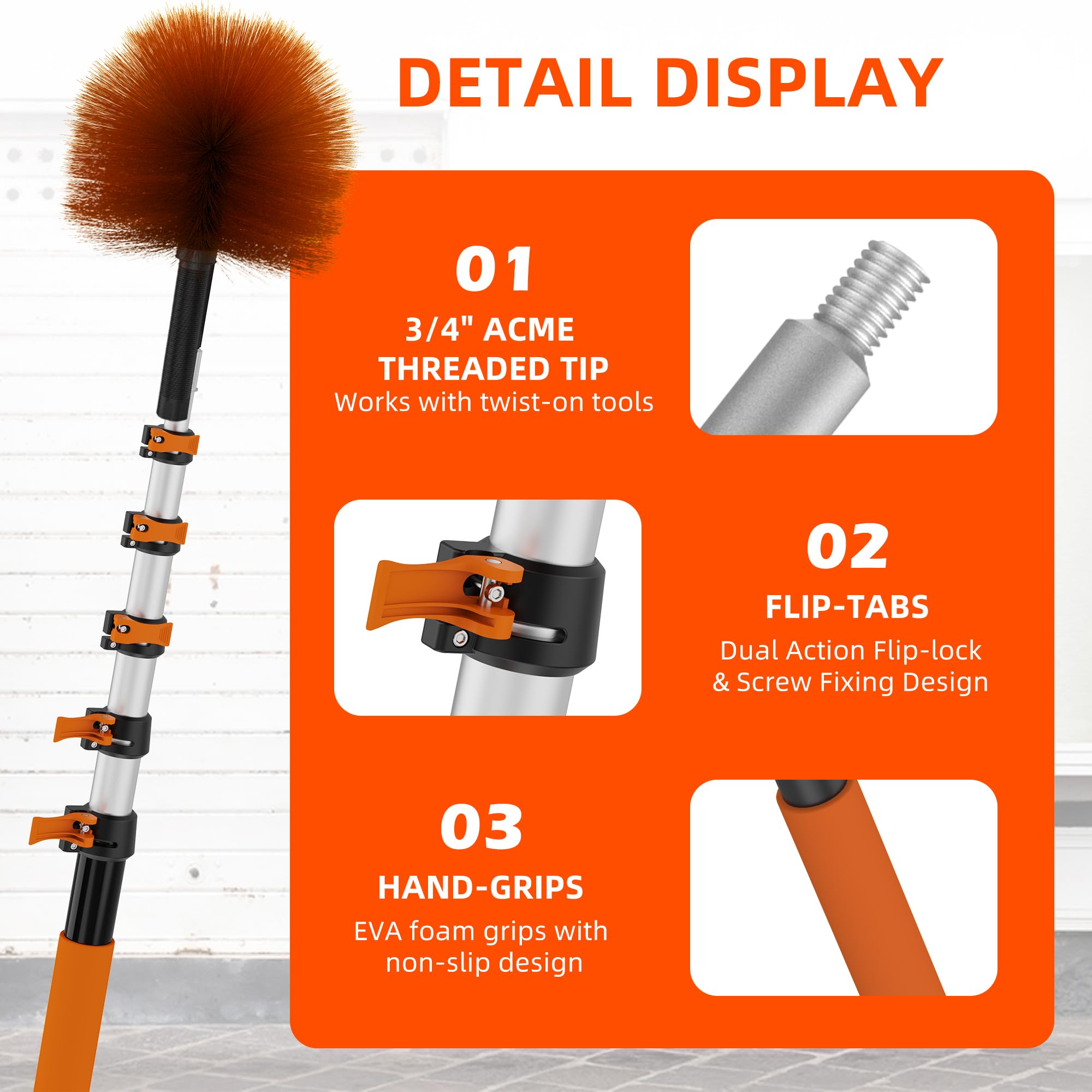 TONYINGO 26 FT Reach Cobweb Duster with 5-20FT Telescoping Pole, Dual Action Flip-Lock & Screw Fixing Design, Washable Reusable Duster for High
