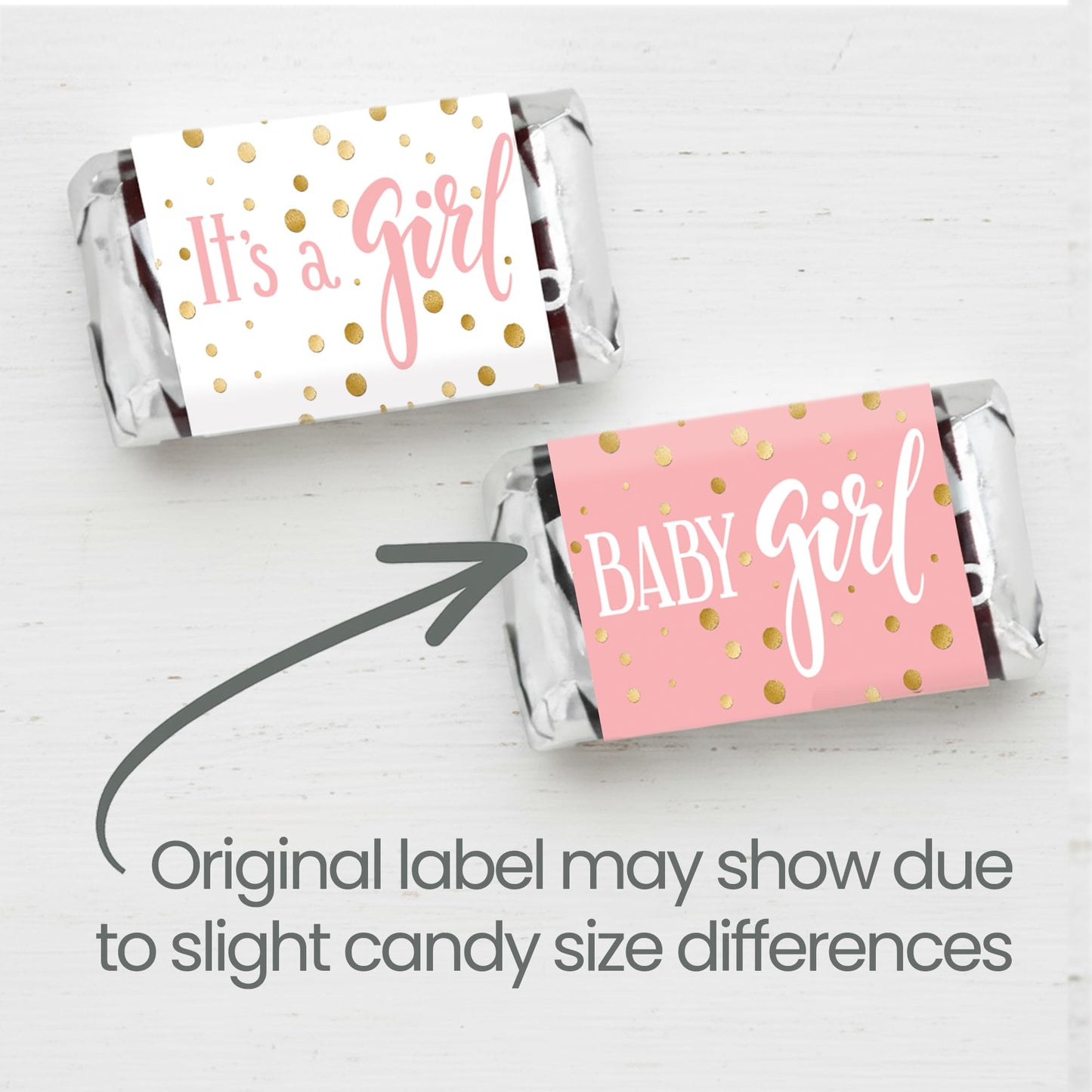 Pink and Gold It's a Girl Baby Shower Wrappers for Mini Chocolate Bars, Baby Shower Party Favor Candy Stickers - 42 Count