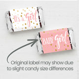 Pink and Gold It's a Girl Baby Shower Wrappers for Mini Chocolate Bars, Baby Shower Party Favor Candy Stickers - 42 Count
