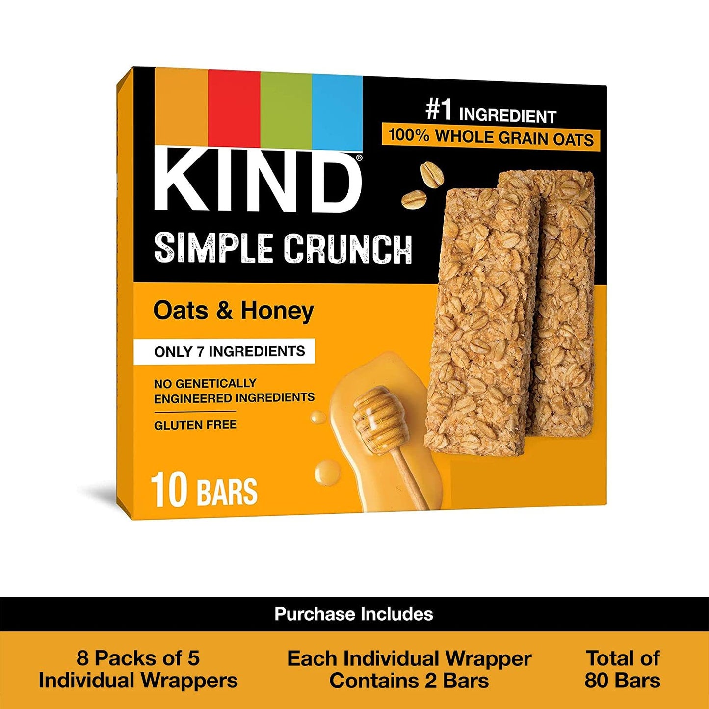 KIND Simple Crunch Bars, Oats & Honey, 7 Ounce (Pack of 8)