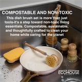 ECOHOUSE SUPPLY™ Bamboo Dish Brush Set - 6-Piece Natural Fiber Kitchen Brush Set with Loofah Sponges (No Bleach), Sisal & Palm Scrubbers - Non-Toxic