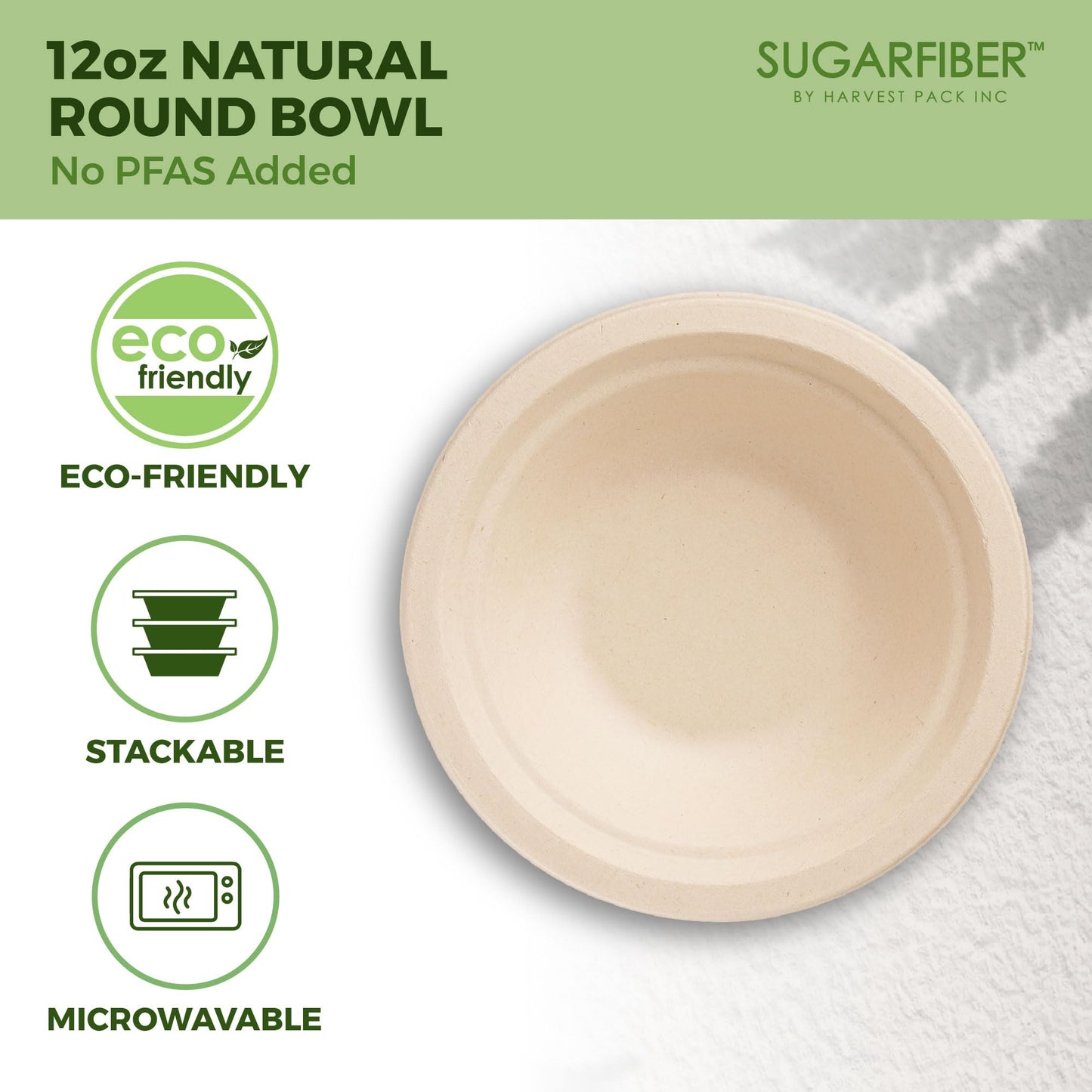 [50 Count]Harvest Pack PFAS Free 12oz Compostable Paper Bowls, Round Heavy-Duty Eco-Friendly Disposable Bagasse Bowls, Biodegradable Sugarcane Natural