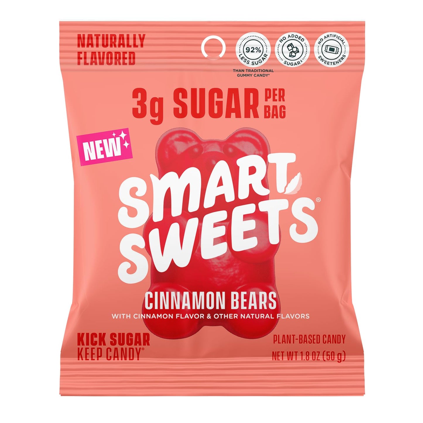 SmartSweets Cinnamon Bears Gummy Candy: 1.8oz (Pack of 14), Gummy Candy with Low Sugar, Low Calorie, No Artificial Sweeteners, Plant-Based