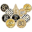 Black and Gold 80th Birthday Stickers - Chocolate Kisses Candy Party Favor Labels, 80th Birthday Decorations - 180 Count