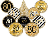 Black and Gold 80th Birthday Stickers - Chocolate Kisses Candy Party Favor Labels, 80th Birthday Decorations - 180 Count