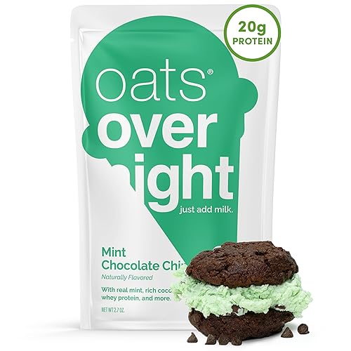 Oats Overnight Mint Chocolate Chip - Overnight Oats with 20g Protein, High Fiber Breakfast Protein Shake - Gluten Free Oatmeal, Non GMO High Protein