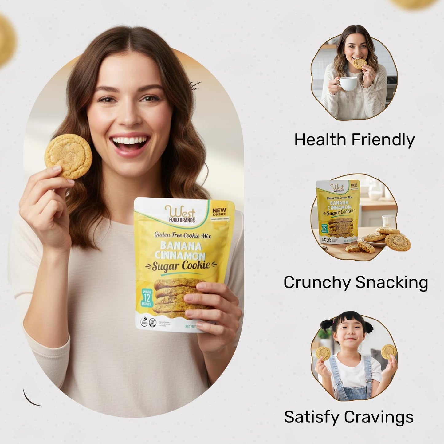 West Food Brands Real Banana Flavor Cinnamon Sugar Cookie Mix - Gluten Free Cookie Mix, Allergen Free & No Artificial Sweeteners - Natural Ingredients Cinnamon Cookies (1 Pack, 12 Cookies)