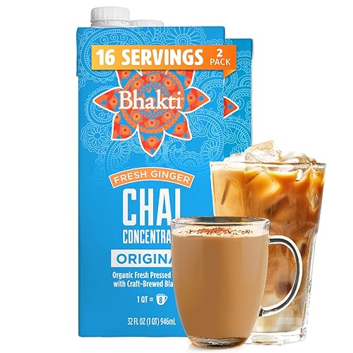 Bhakti Chai Tea Concentrate | Original, Organic Fresh Ginger, Black Tea, Sweetened, Spiced, Dairy-Free, Vegan (Pack of 2) (16 Servings)