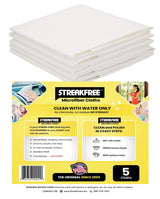 StreakFree Microfiber Glass Cleaning Cloths - 5 Pack 16x16 Lint Free Window & Mirror Cloths - Just Add Water, No Chemicals, Streak-Free Shine