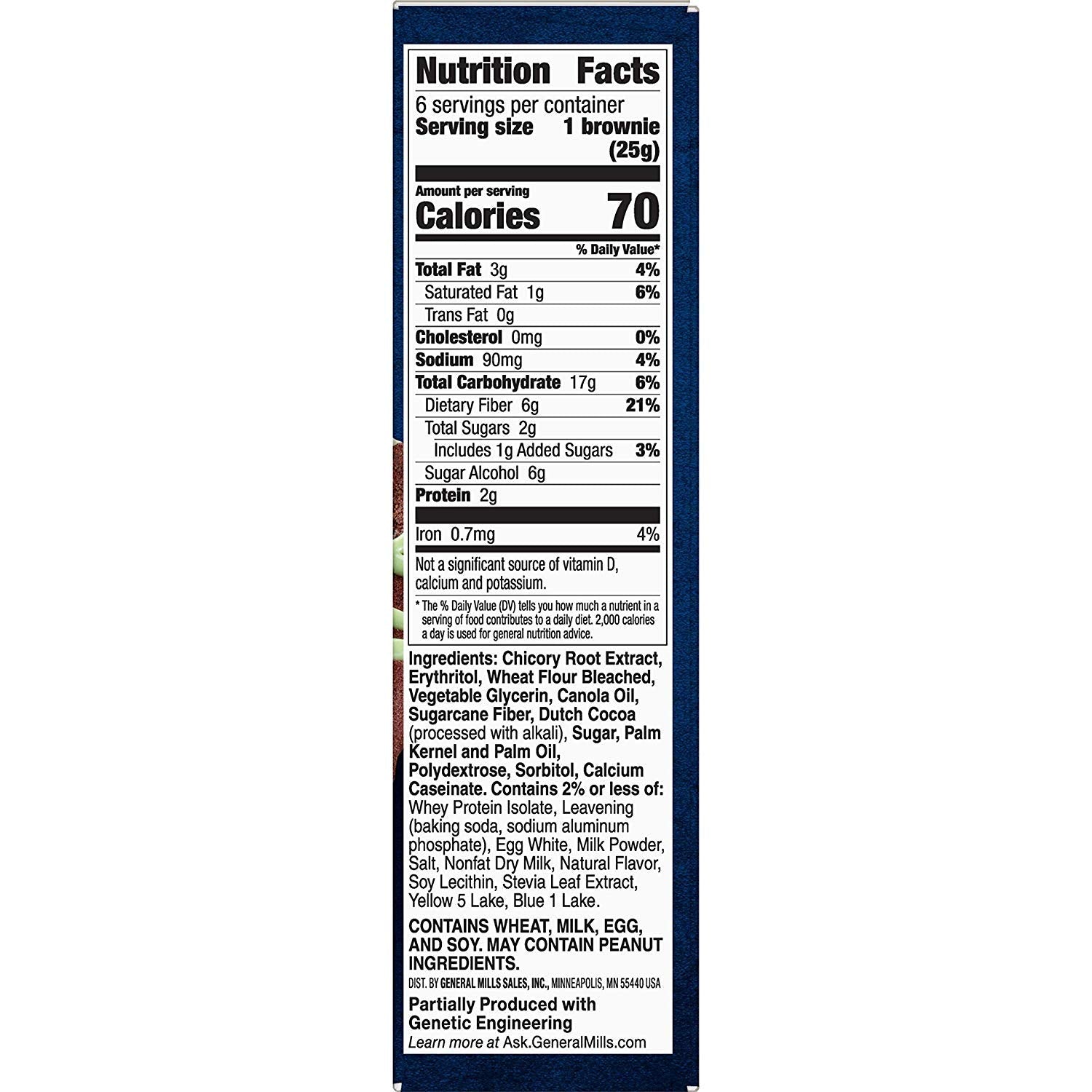 General Mills, Fiber One 90 Calorie, Mint Fudge Brownies, 6 Count, 5.34oz Box (Pack of 3)