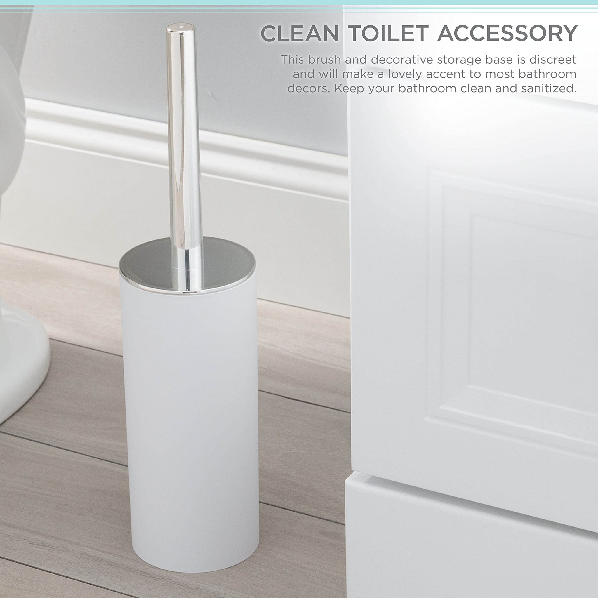 Bath Bliss Soft Touch Toilet Brush and Holder Set | Bathroom Cleaning | Durable 360 Degree Bristle | Discrete Storage | Matte White