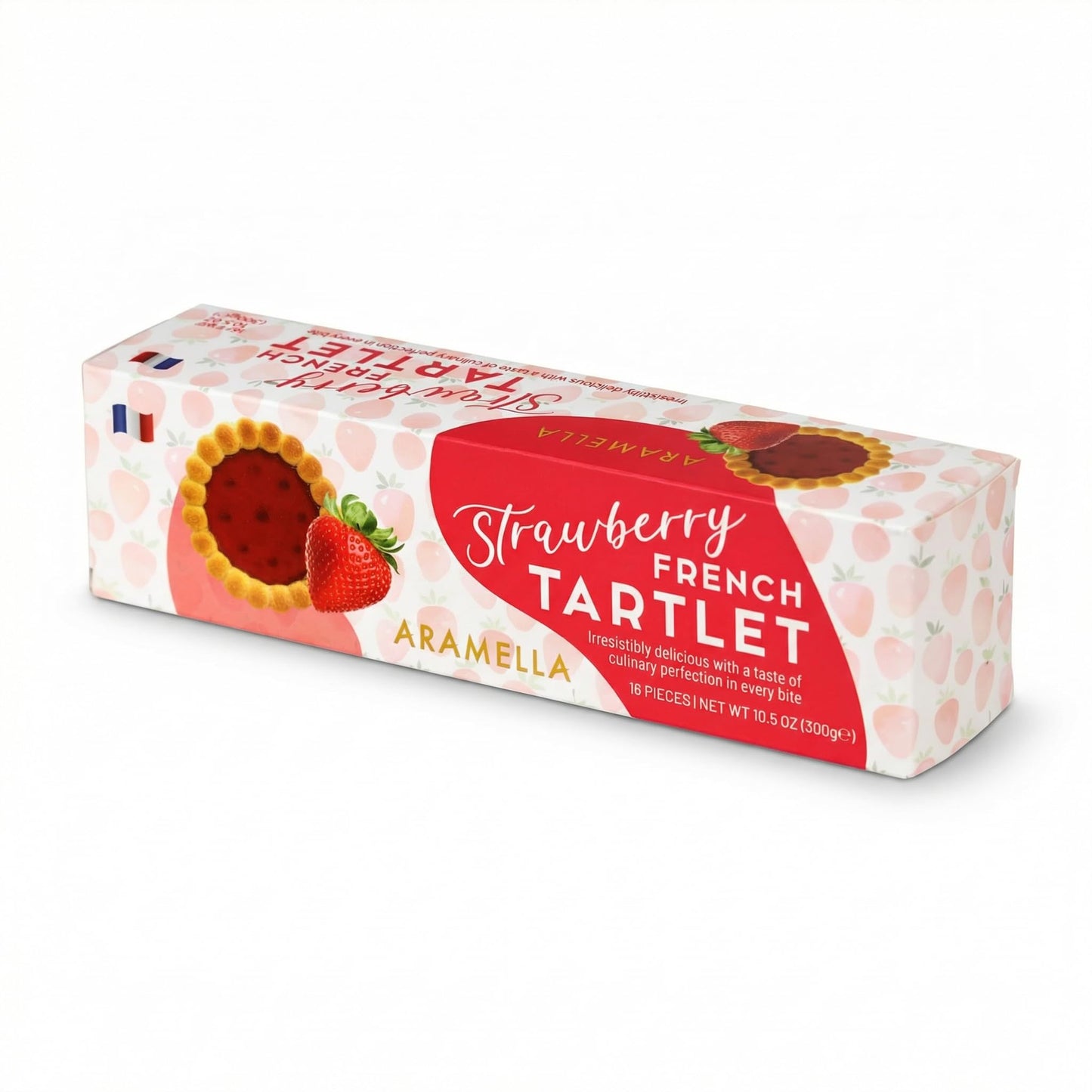 Aramella French Strawberry Tartlets - 16 Count - Authentic French Pastry with Golden Crust & Real Strawberry Filling - 300g (10.5oz)