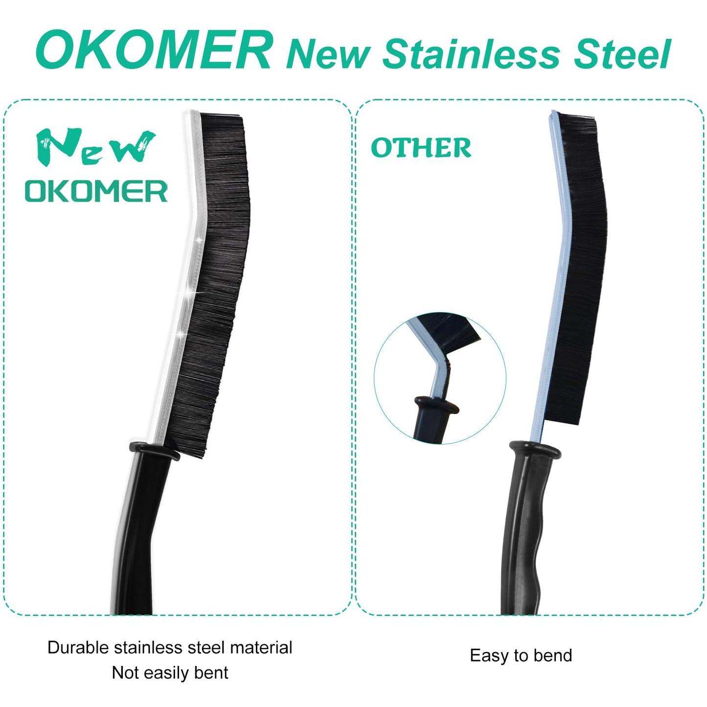OKOM Multifunctional Stainless Steel Crevice Cleaning Brush - Hard Bristles for Kitchen & Bath Gap Cleaning