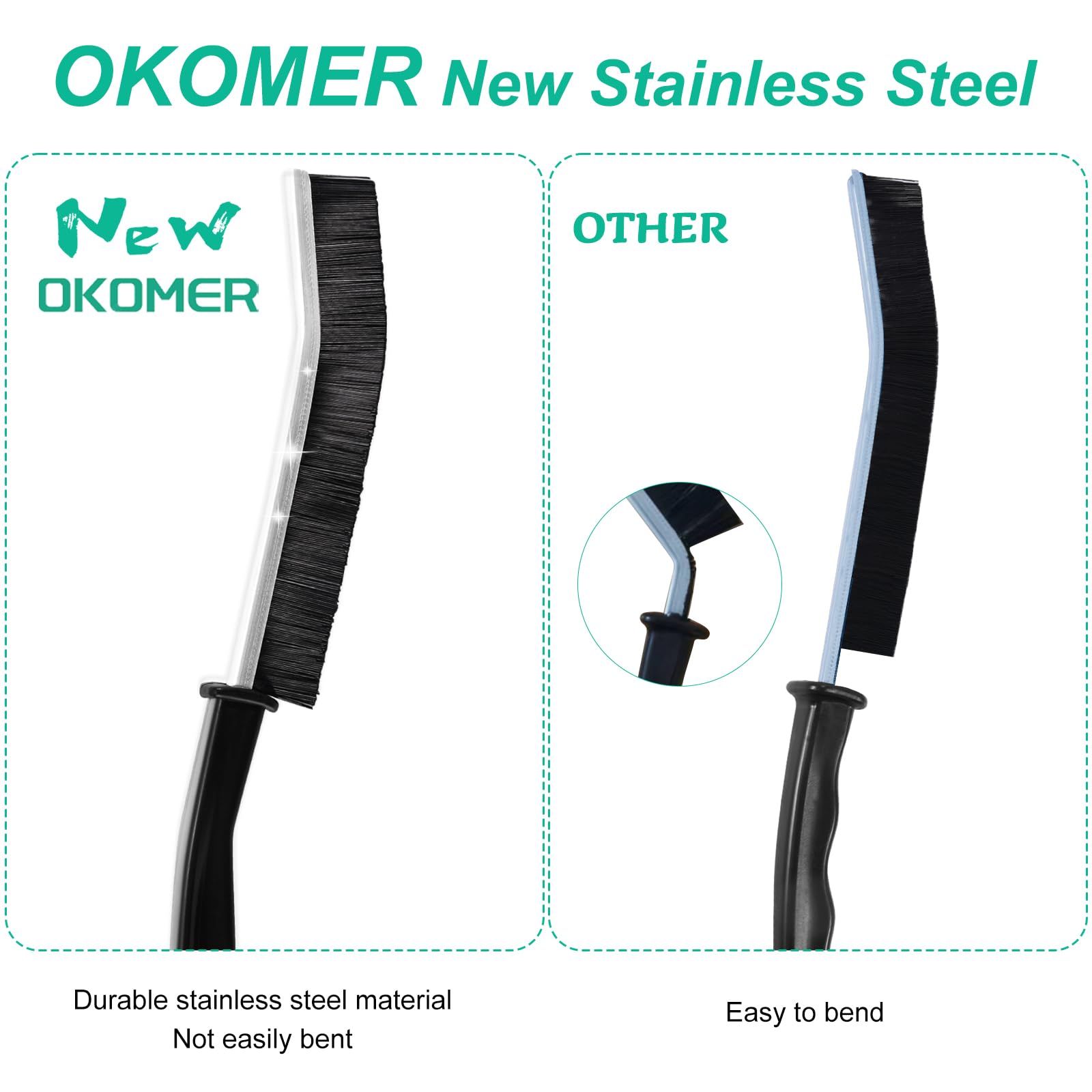 OKOM Multifunctional Stainless Steel Crevice Cleaning Brush - Hard Bristles for Kitchen & Bath Gap Cleaning