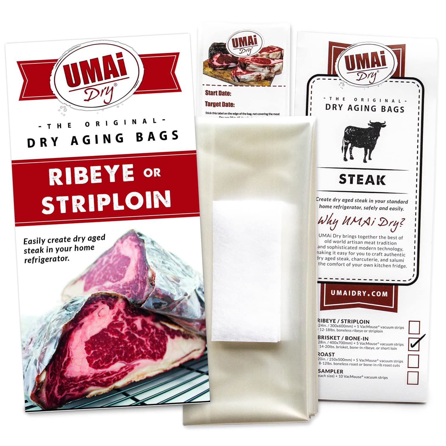 UMAi Dry Aging Bag for Steaks, Pack of 3, Dry Age Bags for Meat, Ribeye & Striploin Steak up to 12-18 lbs, Home Steak Ager Refrigerator Bags, No