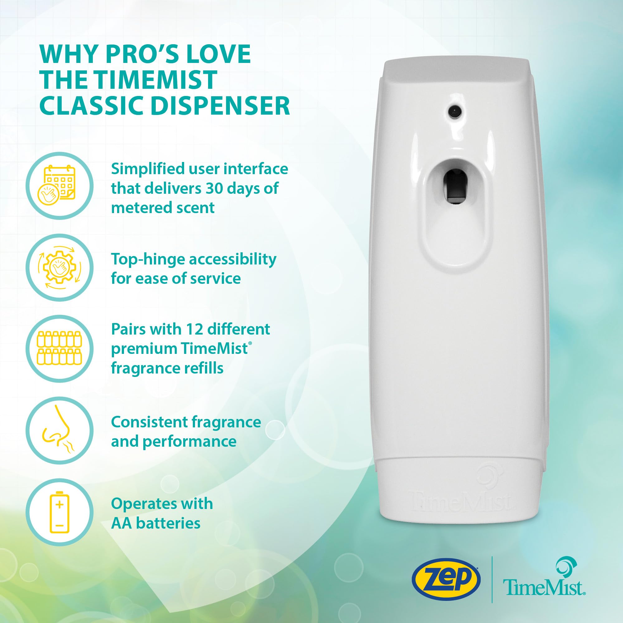 TimeMist Classic Metered Aerosol Fragrance Dispenser 1047717 (1 Unit) Great for Bathroom, Locker Room, Breakroom and Washroom