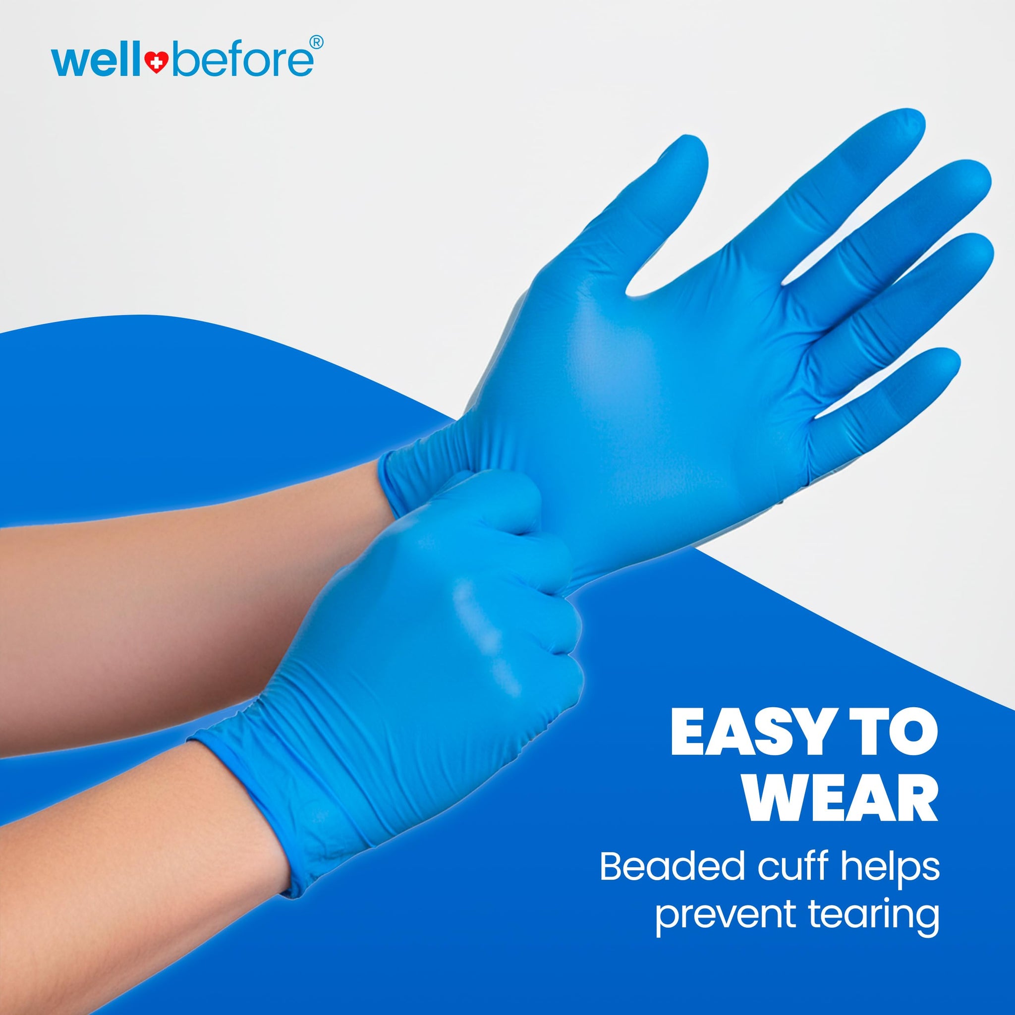 Well Before Disposable Synmax Exam Gloves, Powder-Free, Latex-Free, Blue, Large, 200pcs