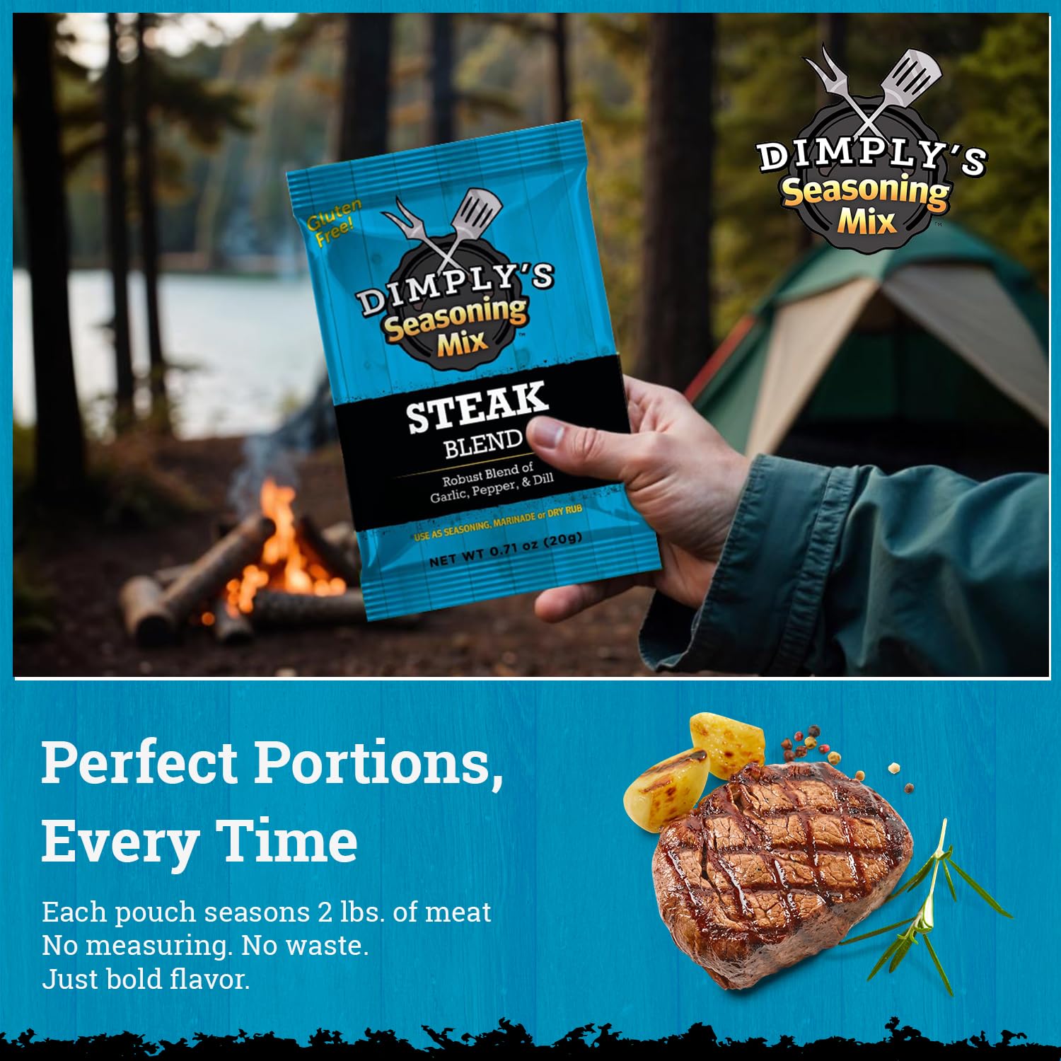 Dimply's Steak Seasoning Mix 6 Pack Dry Rub and Marinade for Meat Chicken Tofu and Vegetables Bold Garlic Pepper Dill Blend No MSG Gluten Free Vegan