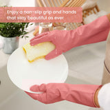 Rubber Cleaning Gloves for Dishwashing, 4 Pairs Reusable Kitchen Gloves for Washing Dishes and Household Cleaning, Colorful Dish Gloves with Flocked