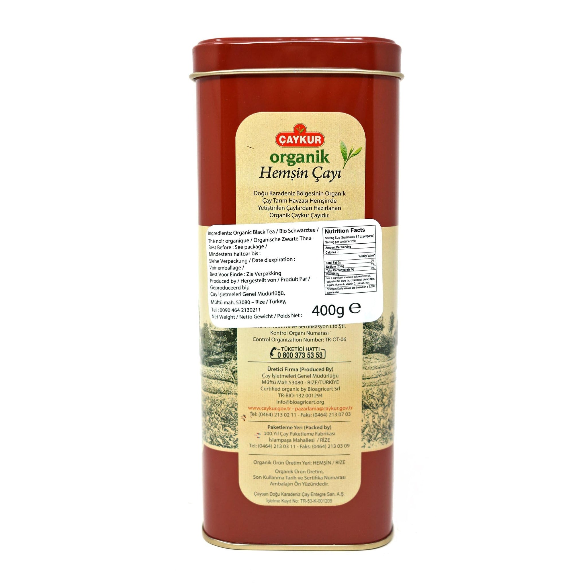 ÇAYKUR Organic Hemsin Black Tea, Premium Certified Turkish Loose Leaf Tea, Natural, Additive-Free, Grown in the Hemsin Organic Farming Basin, can
