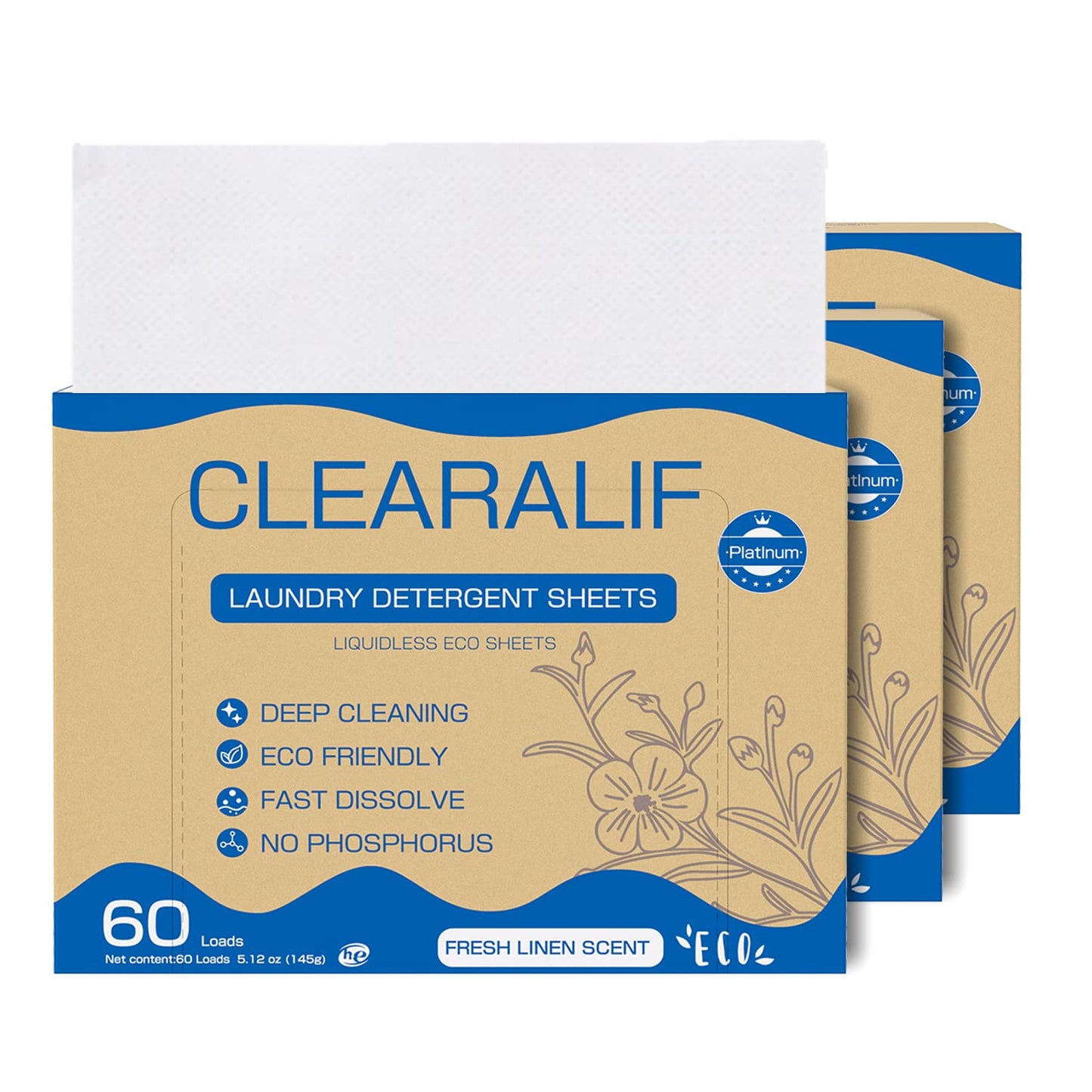 Laundry Detergent Sheets 3 Pack Up to 180 Loads, Fresh Linen - Great For Travel, Apartments, Dorms, No Plastic, Sustainable, Biodegradable-New