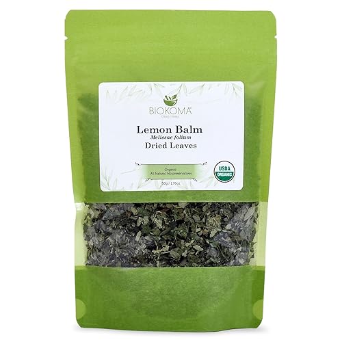 Biokoma Organic Lemon Balm Dried Leaves 50g 1.76oz Melissa Officinalis Loose Herb Calming Relaxing Sleep Digestive Support USDA Organic Herbal Tea