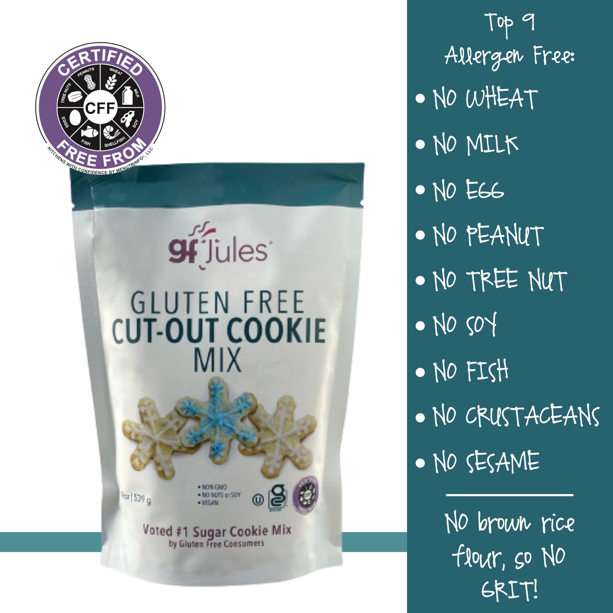gfJules Certified Gluten Free Cut Out Cookie Baking Mix | No Grit, Non-GMO, Vegan | Certified Top 9 Allergen-Free & Kosher | Make 36 Sugar Cookies | 19 Ounces