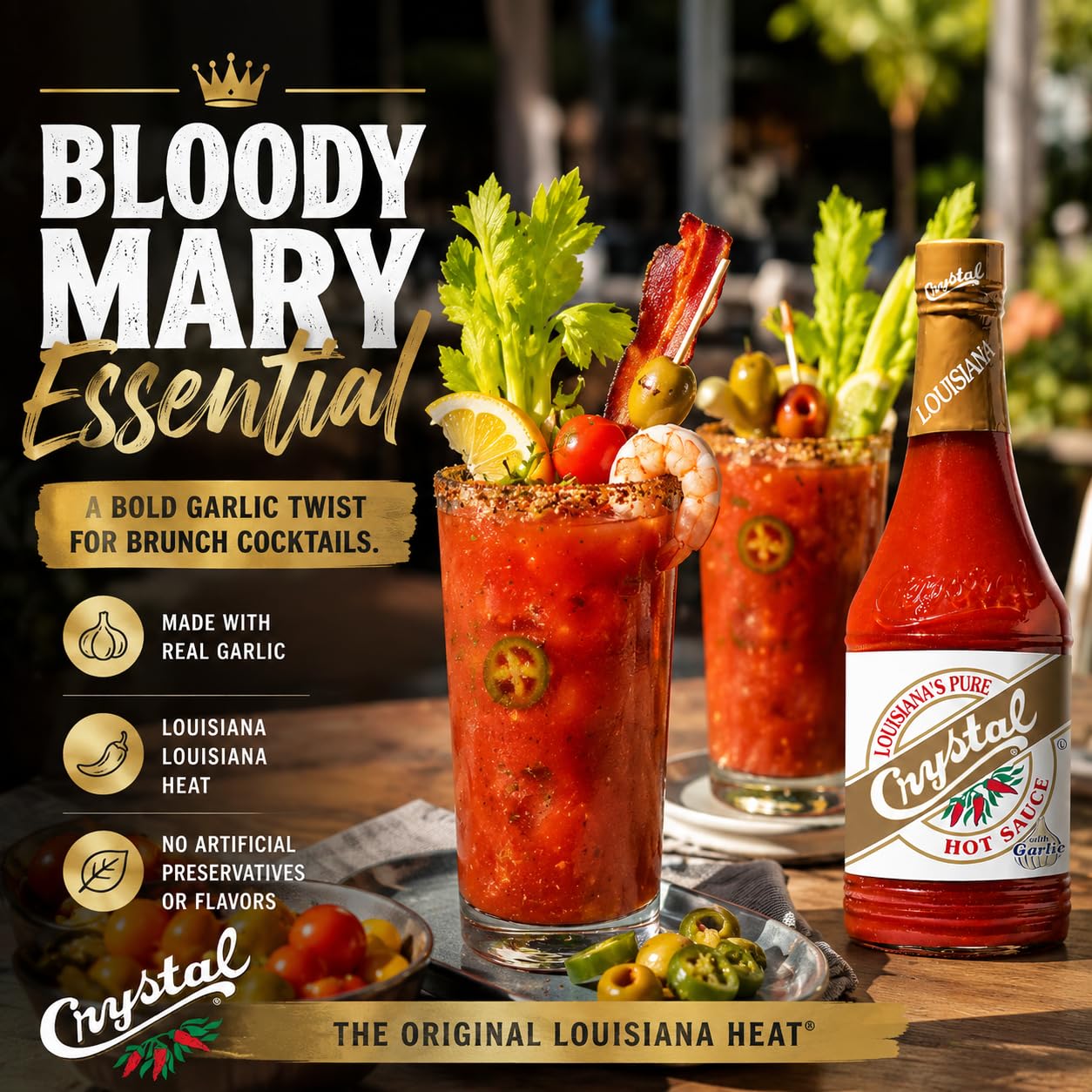 Crystal Louisiana's Pure Hot Sauce with Garlic, 12 Ounce, Aged Cayenne Peppers, Medium Heat, Flavor Gumbo to Bloody Mary's