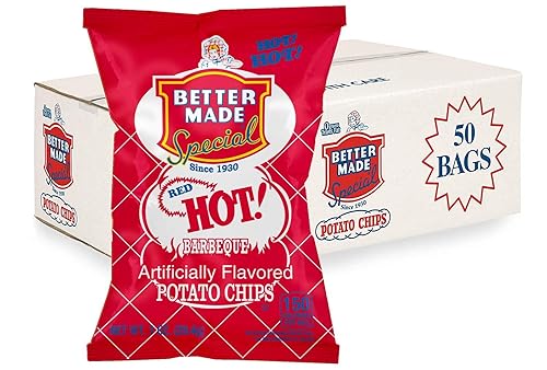 Better Made Special Potato Chips (RED HOT BBQ) - 50 Pack - 50 x 1 oz. Bags - Crunchy, Individual Snacks Made from Fresh Potatoes - Family Owned