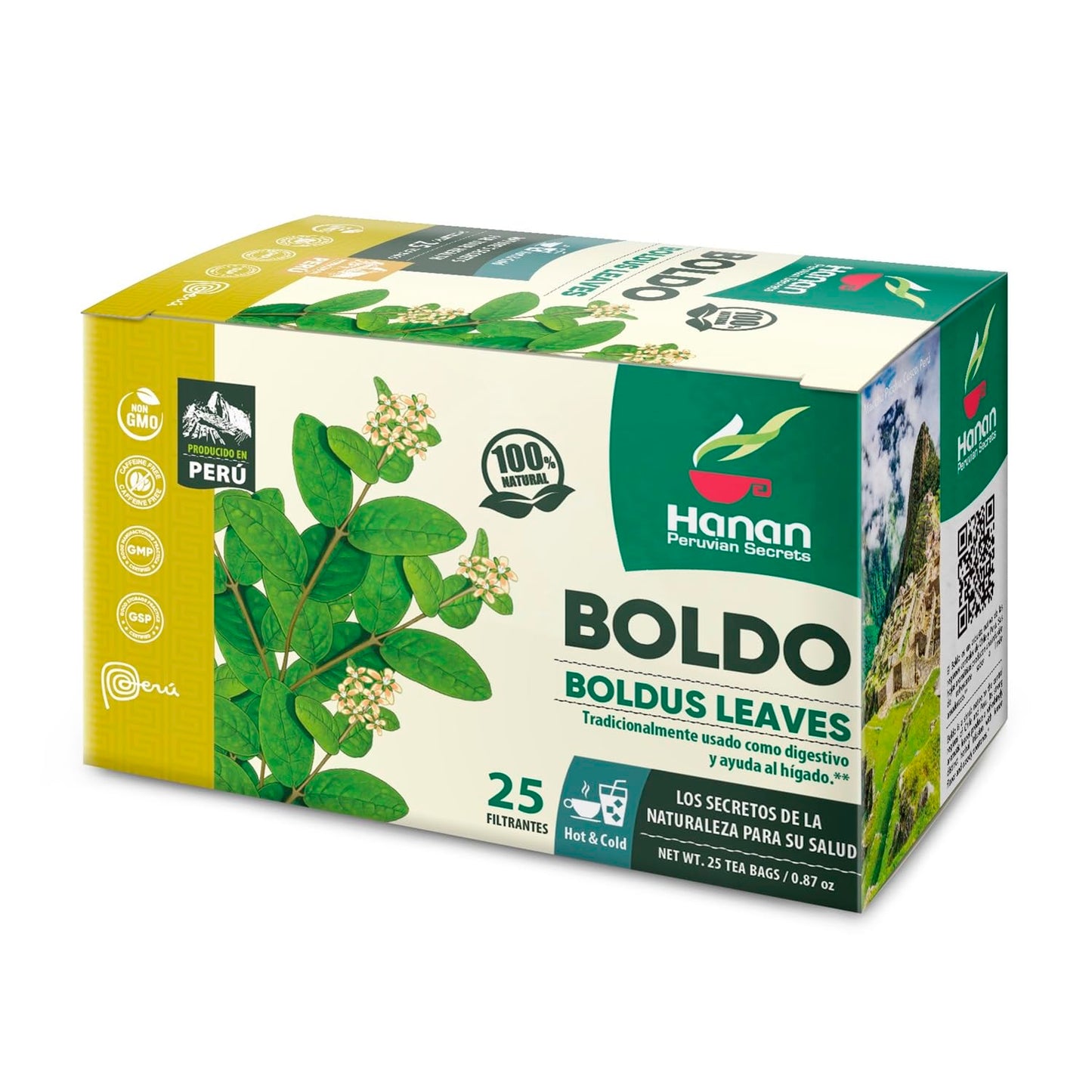 Hanan Peruvian Secrets Boldo Herbal Tea | 100% Natural Boldus | 25 Tea Bags | Naturally Acts as a Diuretic and Mild Laxative |Promotes Good Digestion