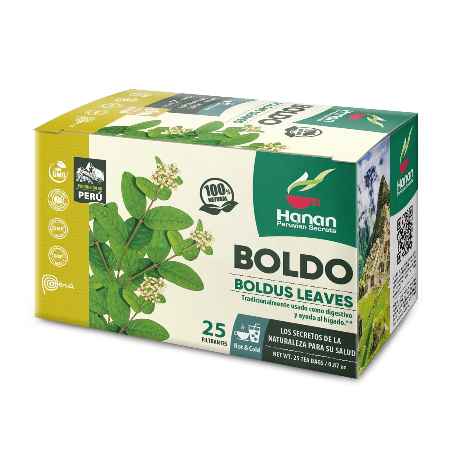 Hanan Peruvian Secrets Boldo Herbal Tea | 100% Natural Boldus | 25 Tea Bags | Naturally Acts as a Diuretic and Mild Laxative |Promotes Good Digestion