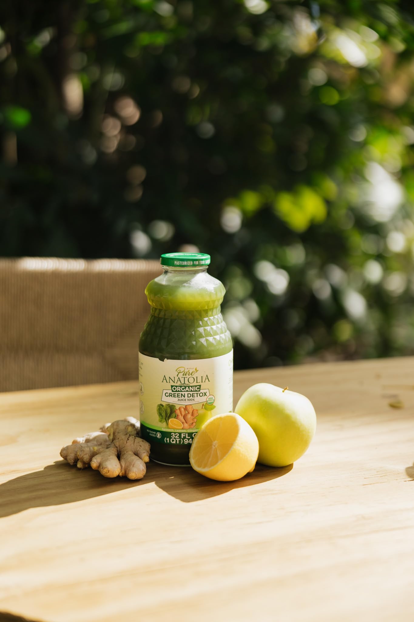 Pure Anatolia Organic Green Juice Detox Blend 32 fl oz - Cold Pressed Vegetable & Fruit Drink with Spinach, Apple, Ginger, Lemon - Fresh Pressed