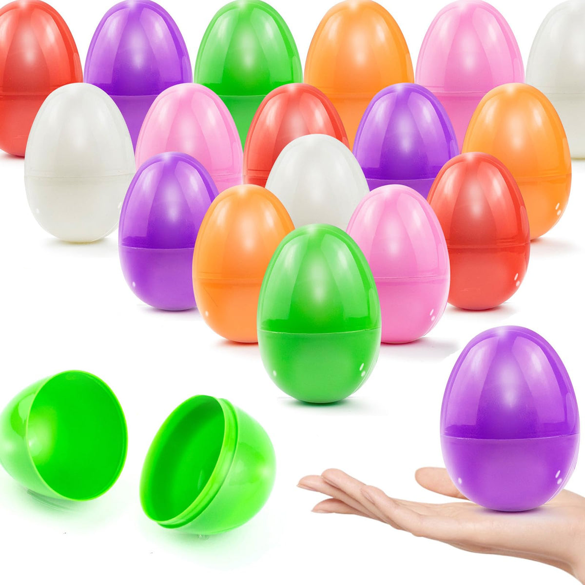 VEAGINS 12Pcs 3.15” Unfilled Easter Eggs, Bulk Colorful Bright Empty Plastic Eggs for Easter Hunt, Surprise Egg, Filling Treats, Easter Basket