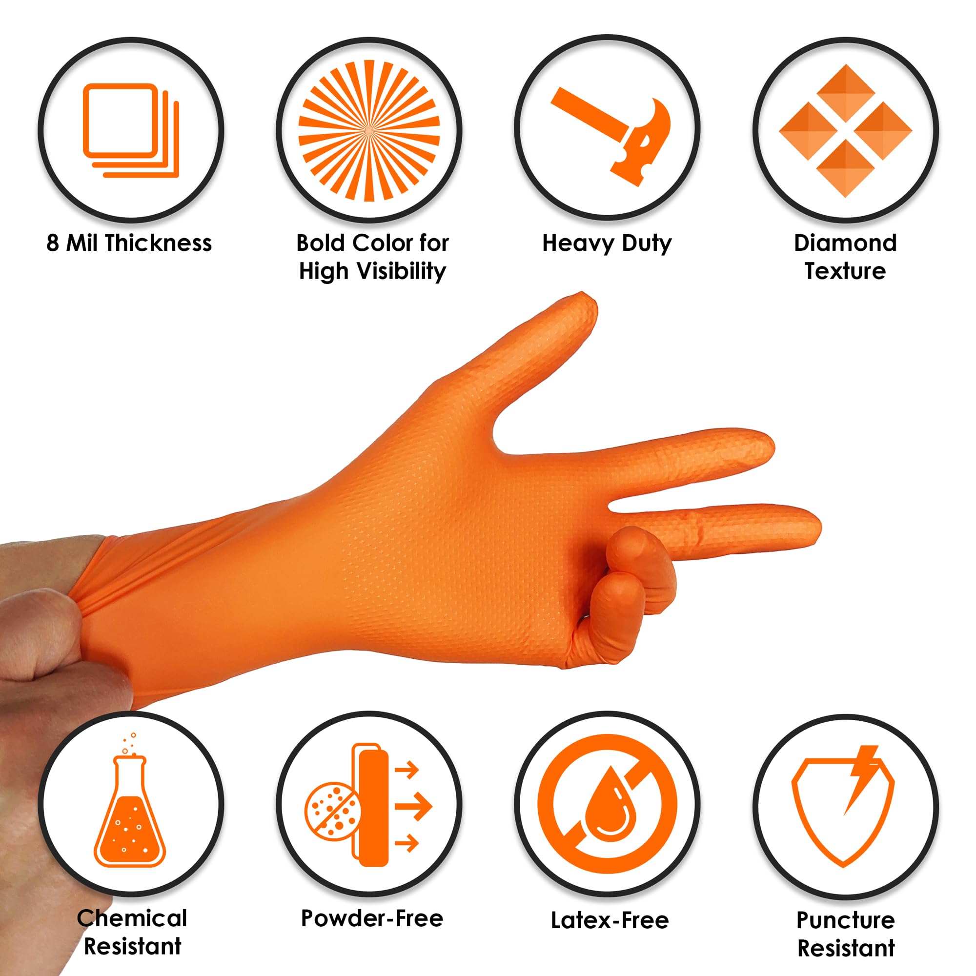 INNOVATIVE HAUS Heavy Duty Nitrile Gloves. Orange 8 Mil. Shop Gloves Mechanic Disposable. Mechanic Rubber Gloves Disposable. Large. Pack of 100